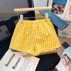 Calças de Menina Estilo Coreano Verão Shorts Infantis Xadrez Leggings Bebê Meninos e Meninas Combinação Livre Soltas Calças de Pijama Ins