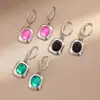 Pendientes de Moda Ins Influencer Estilo Nuevo Europeo y Americano Pendientes de Acero de Titanio 14K Color Dorado Color Acero Colgante Cuadrado Esmeralda Joyería para Mujer
