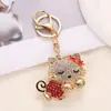 Pingente Chaveiro Gatinho Fofo de Desenho Animado com Strass Completo, Pingente de Bolsa com Design Exclusivo, Chaveiro de Carro Atacado