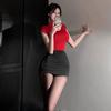 Palha Menina Secretária Uniforme Puro Wants Hip Slim Fit Emagrecimento OL Sexy Boate Spice Girl Camisola 1711