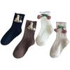 Calcetines con diseño de conejito de cereza para niños, calcetines para mujer, bonitos y dulces calcetines de bebé, calcetines hasta media pantorrilla con encaje de hongo estilo coreano