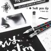Marcador de Acrílico Negro y Blanco de Punta Suave Líquido Recto Bolígrafo Resaltador Artístico para Estudiantes Bolígrafo de Graffiti DIY Pintado a Mano para Niños