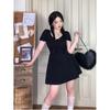 Vestido plisado de talla grande para mujer, vestido sin espalda, ajustado, con cintura alta, estilo francés, primer amor, Platycodon Grandiflorum, negro, pequeño, 2025