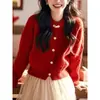Atuendos de Primavera y Otoño 2026: Tops Únicos y Impresionantes, Suéter Cardigan de Punto Casual Rojo Holgado Súper Bonito para Mujer