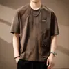 Camiseta de algodón jacquard retro estilo americano de manga corta para hombre, con corte holgado, diseño único y un cuello redondo fresco y transpirable, perfecta para el verano