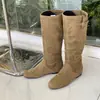 Botas vaqueras occidentales de diseño plisado retro 2026 Nuevo estilo que aumenta la altura, de caña alta, versátiles, con tacón apilado, botas de moda que estilizan