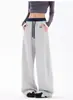 Pantalones casuales de otoño estilo coreano con logo bordado, pantalones deportivos elásticos de cintura alta, holgados y cómodos, pantalones de pierna ancha curvada que hacen que las piernas se vean rectas