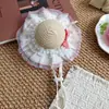 Sombrero de Paja con Encaje para Gato Mascota Perro Collar con Lazo en Forma de Corazón para Perros Pequeños y Medianos Teddy Sombrero de Sol para Playa Decoración