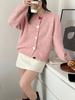 Cardigan Suéter Rosa Doce e Suave para Mulheres 2025 Novo Estilo de Primavera Preguiçoso Solto Emagrecedor Versátil Top de Tricô