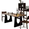 Mesa de comedor de madera maciza en color nogal, escritorio largo grande para sala de estar, banco de trabajo, escritorio grande para comedor y escritura, escritorio integrado para conferencias y oficina