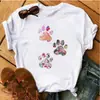Blusas Femininas Transfronteiriças Patas de Animal Coração Dropshipping Letras Moda Retrô Camiseta Feminina Manga Curta