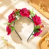Diadema de Cabeza de Rosa de Tela Artificial Estilo Europeo y Americano para Fotografía de Viaje, Exquisito Adorno para la Cabeza para Novias, Diadema de Boda, Accesorio de Fiesta