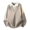 Pronta entrega suéter de malha POLO gola lapela falso de duas peças masculino casual plus size roupa masculina estilo preguiçoso top novo estilo 2026