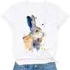 Linda camiseta de manga corta con estampado de conejo de acuarela de Pascua, estilo europeo y americano, talla grande, top transfronterizo