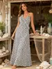 Vestido Longo de Alcinha de Bolinhas Estilo Retrô Transfronteiriço Europeu e Americano, Vestido de Férias Slimming com Flores Tridimensionais na Cintura Estilo Francês