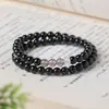 Pulseira de Obsidiana Natural com Duplo Círculo Luxo Leve Olho de Tigre Amarelo Contas Estilo Casal Empilhável Atração de Riqueza Pulseira Hidratante Atacado