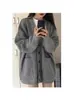 Abrigo Suéter Gris de Longitud Media para Mujer, Ropa de Abrigo Otoño e Invierno, Cardigan de Punto Suave Estilo Japonés Perezoso Retro