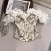 Top strapless floral estilo francés para mujer, nuevo top sin mangas tipo corsé de ballenas con retazos vintage, primavera temprana 2026