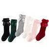 Calcetines altos para niños con lazo, calcetines 100% algodón, calcetines altos estilo princesa 100% algodón con parte superior suelta