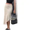 Saia midi assimétrica de bolinhas para primavera, cintura alta, versátil, estilo delicado, nova
