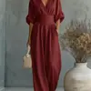 Mono elegante de mujer con cintura ceñida y escote en V, estilo cruzado europeo y americano, nuevo para primavera/verano 2026, Amazon