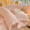 Juego de Cuatro Piezas de Cama de Terciopelo de Leche Tallado de Alto Peso Otoño e Invierno Antiestático Funda de Edredón con Doble Cara de Felpa Ropa de Cama