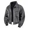 Chaqueta de trabajo vintage con solapa desgastada para hombre, abrigo con cremallera de corte holgado, moderno y versátil para primavera y otoño, efecto adelgazante