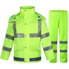 Conjunto de Impermeable Reflectante de Trabajo con Pantalón Nuevo Ropa de Seguridad Vial Dividido para Hombre Impermeable Reflectante para Montar Amarillo Fluorescente