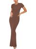 Vestido feminino Xianghang transfronteiriço verão nova moda elegante slim-fit manga curta gola redonda longo estilo básico