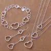 Juego de joyería de plata chapada 925 para mujer regalo de cumpleaños pendientes largos de borla pulsera de tres piezas en forma de corazón juego de joyería