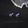 Pendientes de Plata Pura S999, Tachuelas de Cuatro Garras, Pendientes de Circonita de Colores, Pendientes de Estilo Europeo y Americano, Tachuelas Simples