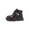 Botas tipo Martin para Niñas de 6-12 Años Botas Cortas Elegantes de Doble Hebilla Estilo Británico Otoño e Invierno Nuevas Botas de Piel para Niños Suela Suave Antideslizante Zapatos para Niños