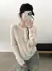 26 Otoño Nuevo Estilo Top Estilo Coreano Cuello Henley Medio Botón Tejido Hueco Transpirable Manga Larga Suave Agradable a la Piel Camiseta Base para Mujer