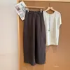 Pantalones Anchos de Lino Tencel para Mujer, Caídos, Adelgazantes, Cubren la Cadera, Sueltos, Casuales, para Ir al Trabajo, Favorecedores, Pantalones Largos para Verano
