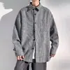 Camisa retro americana con textura de bambú para hombre, estilo primavera y otoño, corte holgado, camisa casual de pana de moda
