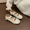 Zapatos Mary Jane de Punta Cuadrada para Mujer, Nuevo Estilo Verano 2026, Correa Única, Moño de Lunares Vintage, Aumento Interno de Altura, Zapatos de Remache Únicos