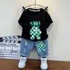 Conjunto de Verão para Meninos 2022 Novo Estiloso Bebê Verão Fresco Roupas Finas Conjunto de Shorts com Manga Curta Tendência Infantil