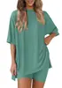 Conjunto de Dos Piezas de Moda Casual de Color Sólido con Cuello Redondo y Manga Corta, Pantalones Cortos de Corte Holgado, Nuevo, Transfronterizo Europeo y Americano, Amazon, Primavera/Verano