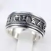Anillo de plata tailandesa moderno personalizado con escrituras de la corte chapado en plata tailandesa Anillo de seis palabras negras mantra anillo vintage sánscrito giratorio para hombre