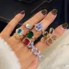 Anillo de Flor Geométrica Colorida Estilo Coreano Incrustado con Circonita y Diamantes Anillo para Dedo Índice de Nicho de Alta Gama Joyería de Moda de Lujo Ligero