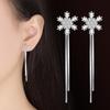 Pendientes de copo de nieve plateados de moda con tono vibrante para mujer, colgantes traseros, joyería de oreja larga exagerada para el temperamento, fabricantes al por mayor