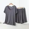 Camiseta de Manga Corta con Cuello en V Talla Grande Shorts Ropa para Casa Conjunto Casual de Dos Piezas para Mujer Verano Modal Conjunto de Pijama