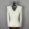Comércio Exterior Roupas Femininas Coreano Dongdaemun Nova Moda Slim Sexy Gola V Cor Sólida Suéter de Tricô Versátil Manga Longa