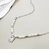 Fábrica de Fuente Explosiva Yashifu Diseño Cuadrado Zircón Perla Colgante Plata S925 Nicho Fresco Dulce Collar