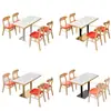 Mesa y Sillas de Comedor de Losa de Roca con Bordes Dorados, Taburetes de Madera Maciza, Juego de Mesa y Sillas para Restaurante, Cafetería o Tienda de Snacks y Bebidas para Uso Comercial