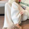 Pantalones de punto de lana glutinosa suave y holgados, de color blanco cremoso, con microcampana, moda de verano para niños, cintura alta, pantalones adelgazantes