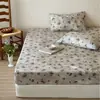 Sábana bajera individual de doble capa de gasa de algodón 100% estampada estilo coreano, algodón puro, fresca y sencilla, protector de colchón, ropa de cama