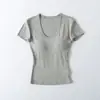 Nueva Camiseta de Manga Corta Ajustada para Mujer 2026, Cuello en U con Almohadillas en el Pecho, Ropa Exterior Delgada de Verano
