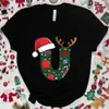 Camiseta Navideña para Mujer con Gráfico de Letra A-Z, Estampado de Letra de Papá Noel, Top Casual para Fiesta Navideña