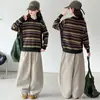 Conjunto de Dos Piezas para Niñas Otoño 2026 Nuevo Suéter de Punto Rayado y Pantalones, Conjunto Holgado y Versátil Adelgazante